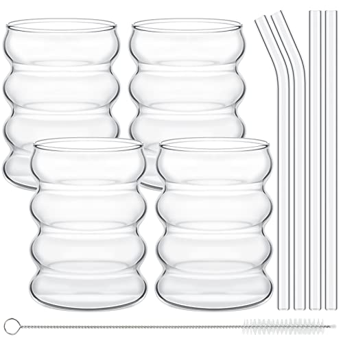 Tessco 4 Pcs Creative Glass Cups Vintage Drinking Glasses Ribbed Glassware  Aesthetic Cups Entertainm…See more Tessco 4 Pcs Creative Glass Cups Vintage