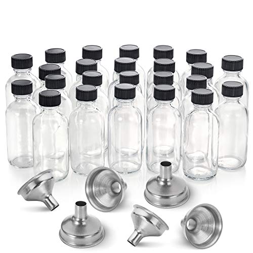 24, 2 oz Small Clear Glass Bottles with Lids & 3 Stainless Steel Funne –  Sabrina Monette